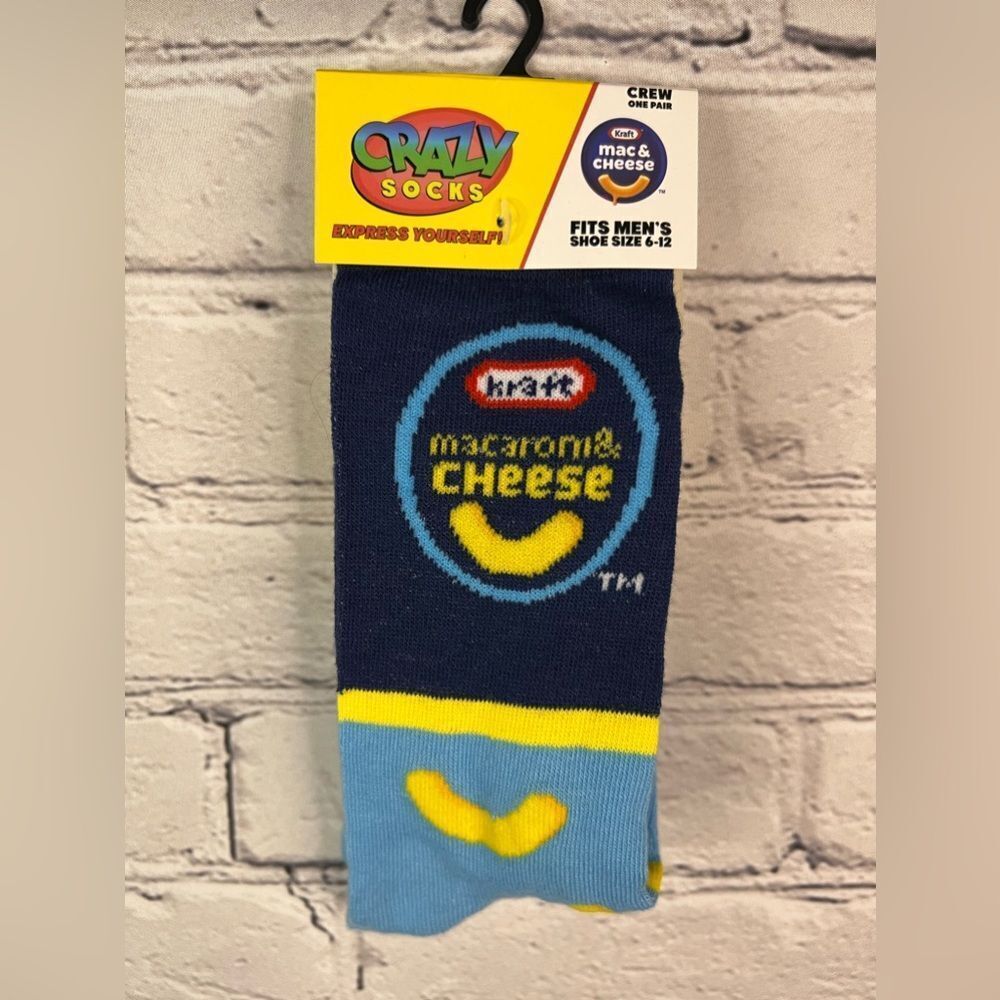 Crazy‎ Sock Mac & Cheese Novelty Print Crew One Pair Men's Shoe 6-12 Blue NEW
